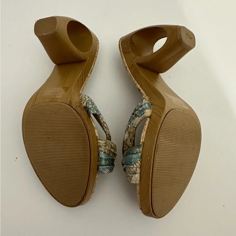 Petals Bling Jacquard Cork-Look Platform Mules Gold Ring Y2K Size 7